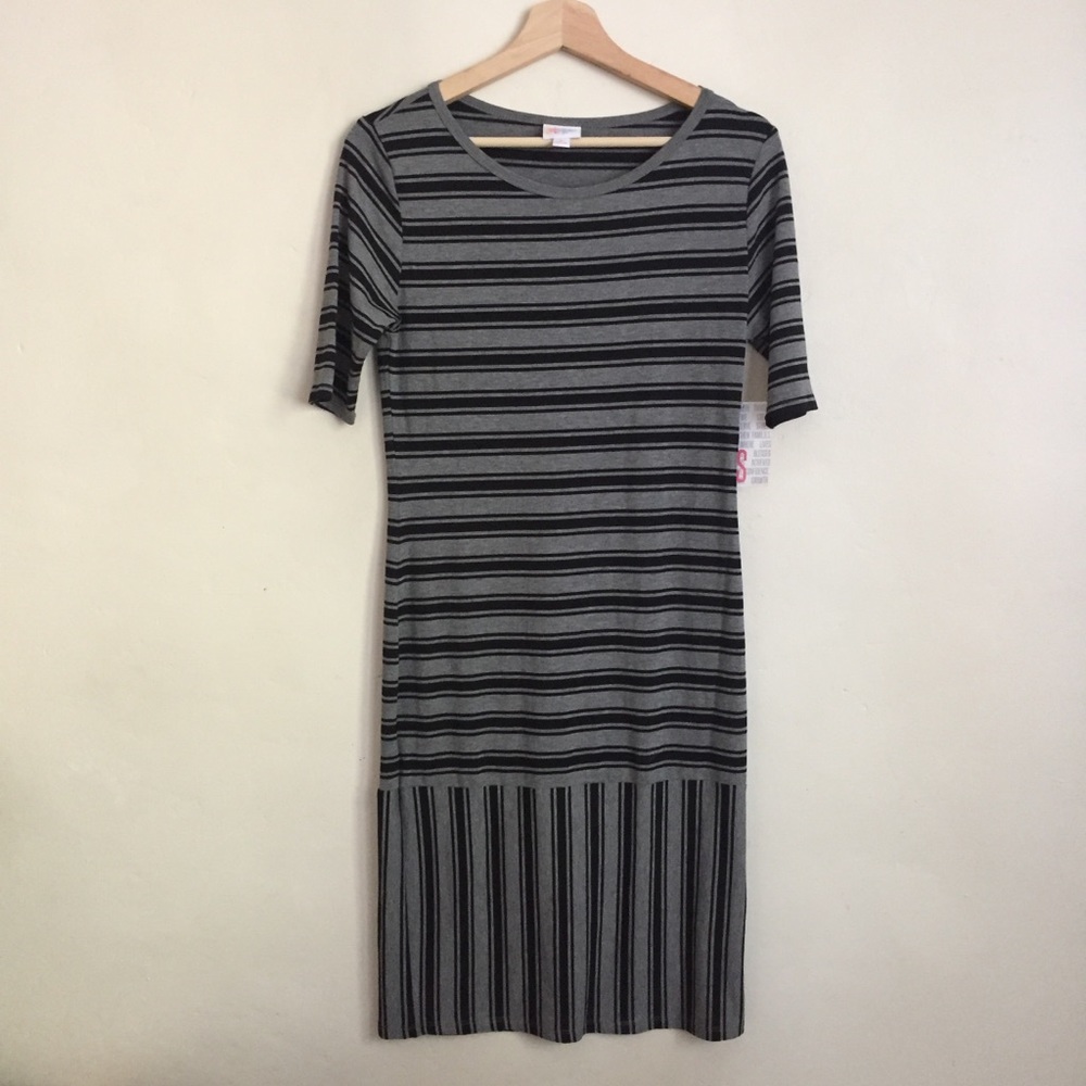 NWT LuLaRoe Julia Striped Dress Sz S Gray/Black